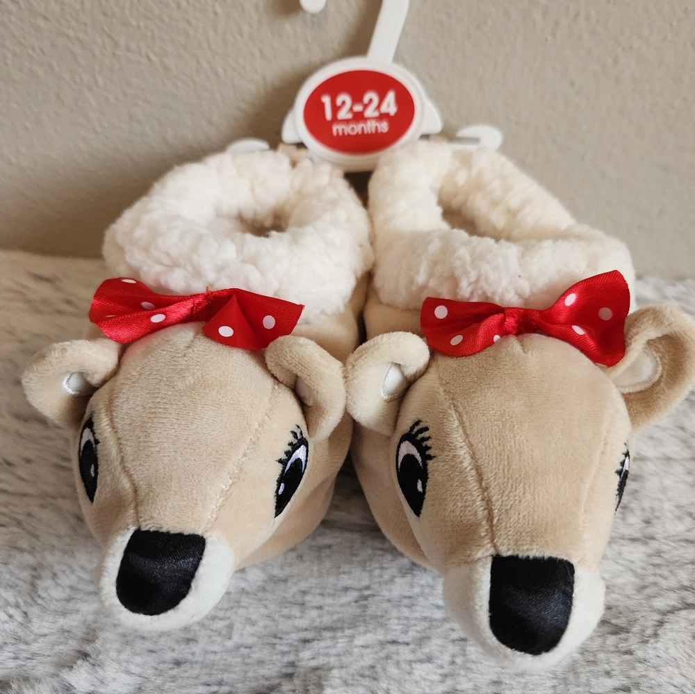 Adorable Rudolph The Red Nose Reindeer, Clarice, Plush Slippers In Size 12-24 Mo